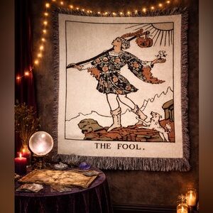 “The Fool” Tarot Woven Tapestry Throw Blanket Witchy Boho Goth Ouija April Fools